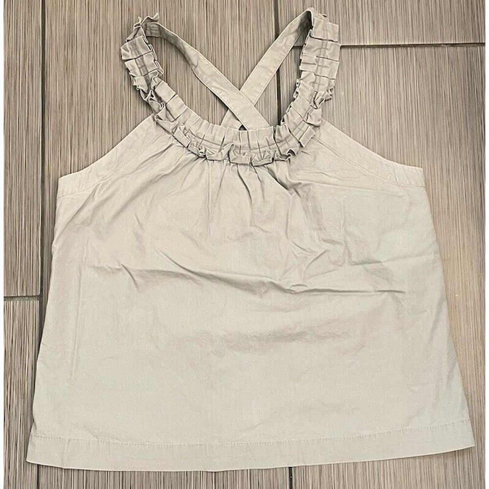 J.Crew Royal Gray Criss-Cross Ruffle Tank Top halter blouse Size 14Pleated Front
